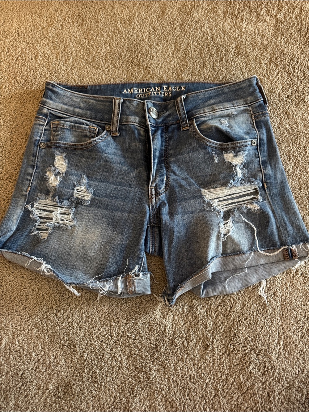 American Eagle Outfitters Ripped Dark Blue Denim Cutoff Shorts